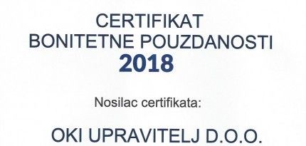 OKI Upravitelj nosilac certifikata bonitetne pouzdanosti za 2018. godinu