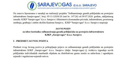 Javni poziv za izbor korisnika sufinansiranja gasnih priključaka na postojeću infrastrukturu KJKP &bdquo;Sarajevogas&ldquo; d.o.o.
