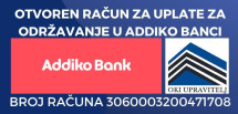 Otvoren račun za uplate za održavanje u Addiko Banci